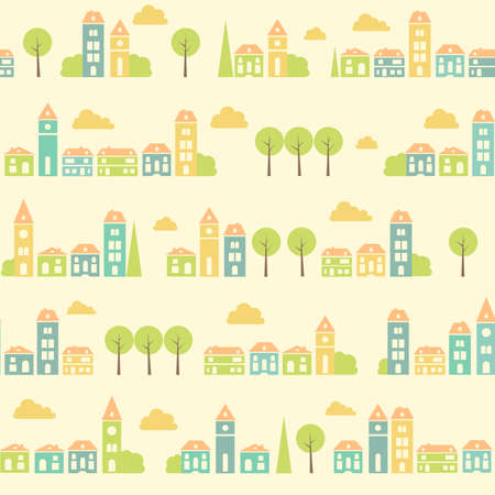 Amazing seamless vintage pretty town texture.のイラスト素材