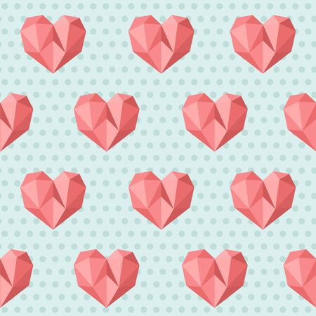Seamless poly heart blue vintage geometric pattern.
