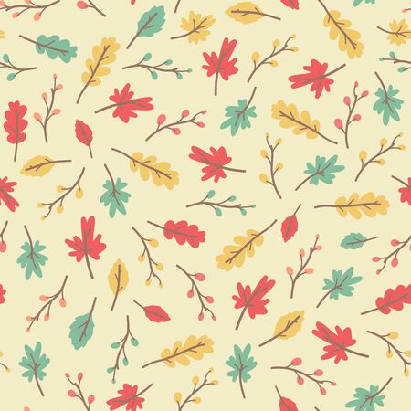 Amazing cute seamless vintage colorful leaves patternのイラスト素材