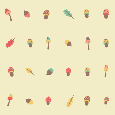 Amazing cute seamless vintage colorful mushroom leaf acorn patternのイラスト素材