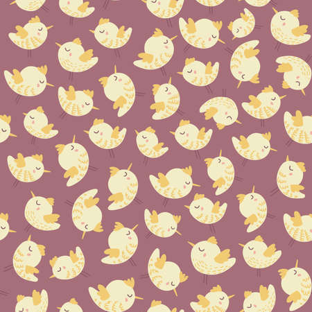 Amazing cute seamless vintage colorful bird chicken pattern.のイラスト素材