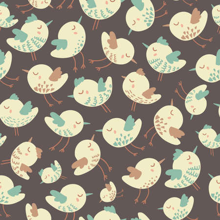 Amazing cute seamless vintage colorful bird chicken pattern.のイラスト素材