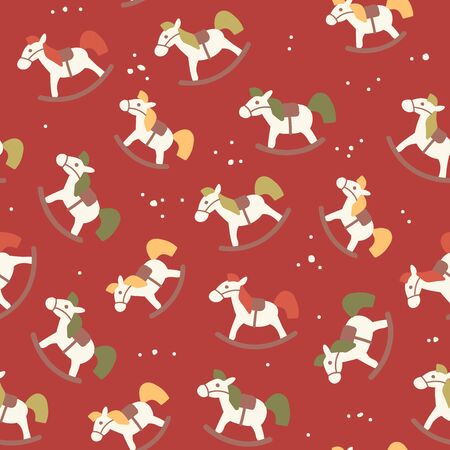 Christmas amazing seamless cute toy horse red pattern.のイラスト素材