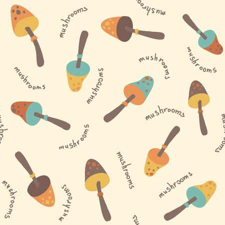 Amazing cute seamless vintage colorful mushroom pattern.のイラスト素材