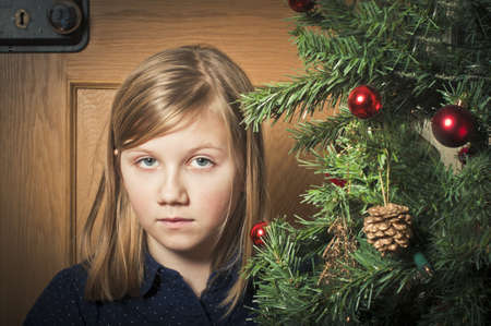 Sad girl at christmasの写真素材