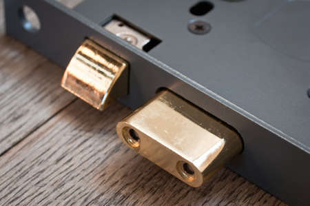 Close up of a sash lock boltの写真素材