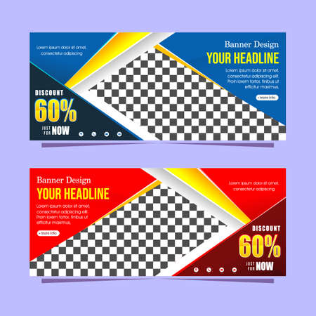 blue and red abstract modern web banner design discount promotionのイラスト素材