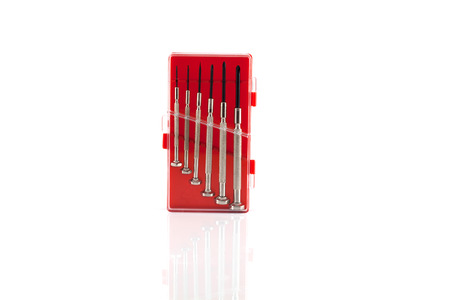 Screwdriver set in red box isolate white backgroundの写真素材