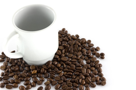 cup of coffee with coffee beans isolate on white backgroundの写真素材