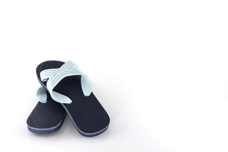 Blue slippers isolate on white backgroundの写真素材