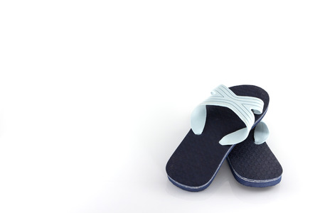 Blue slippers isolate on white backgroundの写真素材