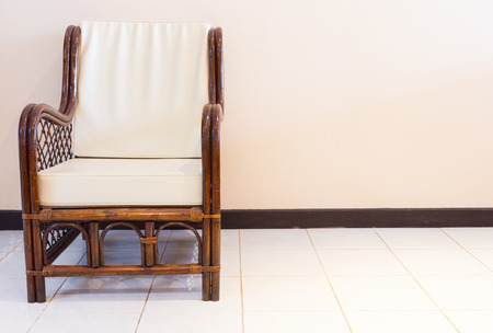 wicker chair in the morning lightの写真素材