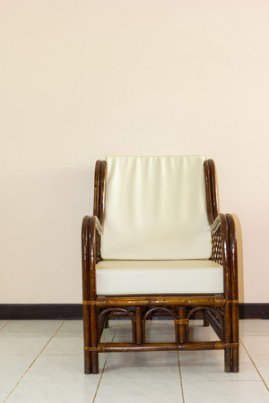 wicker chair in the morning lightの写真素材