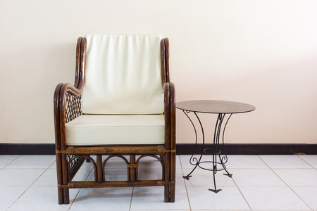 wicker chair in the morning lightの写真素材