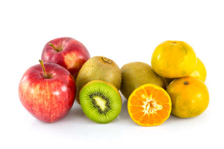 Apple, kiwi and orange isolate on white backgroundの写真素材