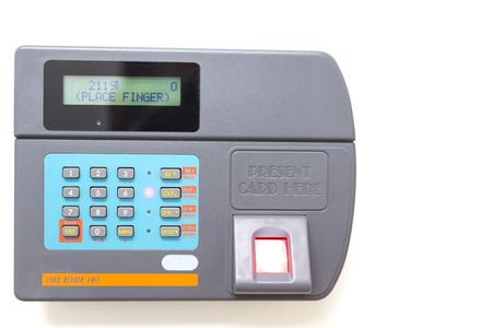 finger scan and card reader unit isolate on white backgroundの写真素材