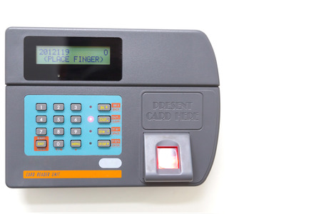finger scan and card reader unit isolate on white backgroundの写真素材