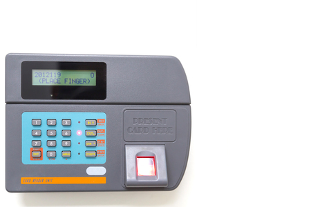 finger scan and card reader unit isolate on white backgroundの写真素材