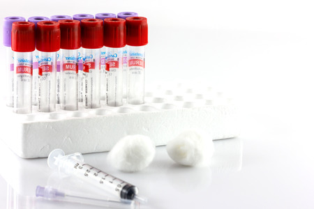 Tubes and needles isolate on white backgroundの写真素材