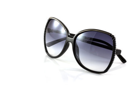 Black fashion sunglasses isolate on whiteの写真素材