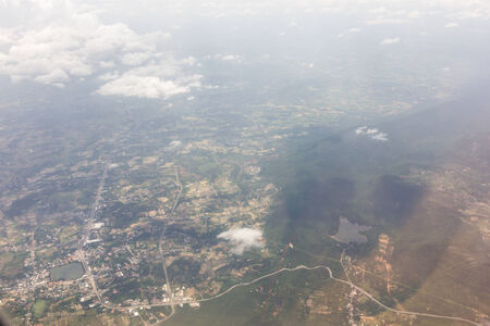 Blue sky with clouds background on the airplanの写真素材