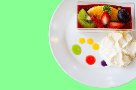 fruit strawberry cream cake on the table, selective focusの写真素材