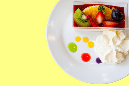 fruit strawberry cream cake on the table, selective focusの写真素材