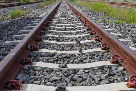 Railway, Railroad, Train Tracks, With Green Pastureの写真素材