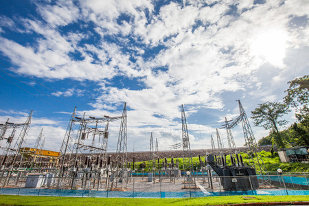 Part of high-voltage substation with switches and disconnectors, Thailandの写真素材