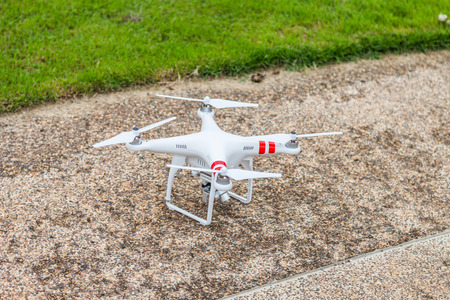 flying drone with camera on the floor prepair to flyの写真素材