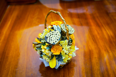Dried floral bouquet in a basket, Natureの写真素材