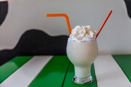 milk shake with whip cream backgroundの写真素材