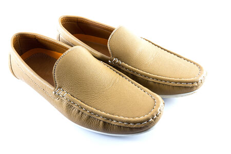 Men's classic leather brow shoes in white backgroundの写真素材
