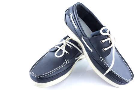 Leather blue color man shoes  on a white backgroundの写真素材