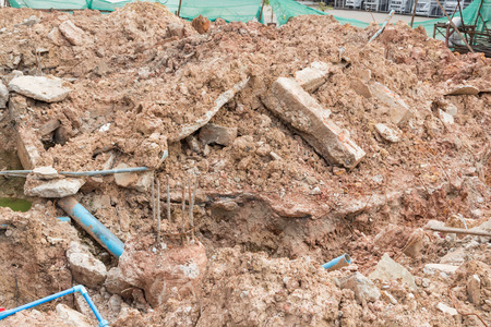 Poured cement with steel poles for constructionの写真素材