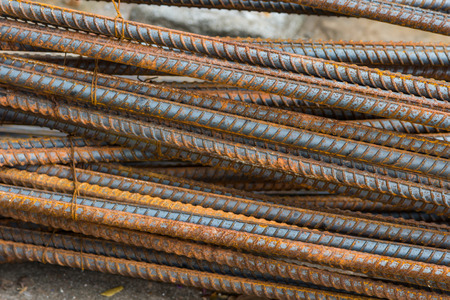 Steel rods or bars used to reinforce concreteの写真素材