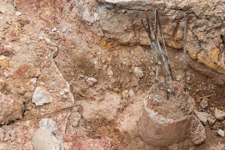 Poured cement with steel poles for constructionの写真素材