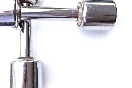 Old Silver dumbbell on white backgroundの写真素材