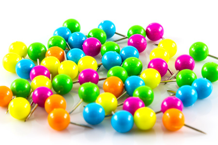 Colourful pushpins on white の写真素材
