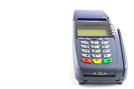 credit card reader machine on white backgroundの写真素材