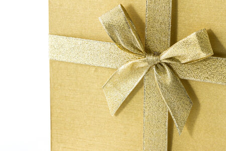 Luxurious gold gift box  on white backgroundの写真素材