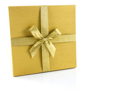 Luxurious gold gift box  on white backgroundの写真素材