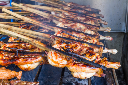 Grilled chicken on the grill foodの写真素材