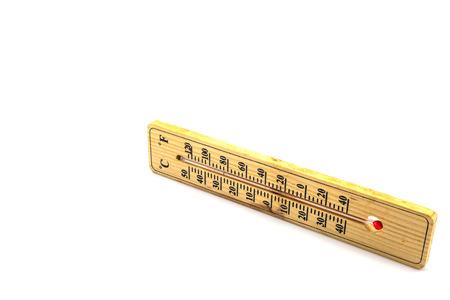 Wooden thermometer isolated on white backgroundの写真素材