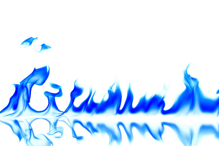 Blue fire flames isolated on white backgroundの写真素材