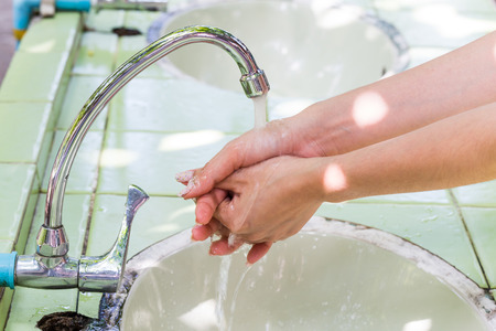 Washing Hands. Cleaning Hands. Hygiene outdoorの写真素材