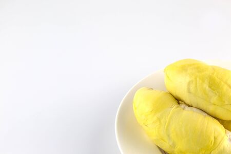 Durian fruit put on white dish Isolated on white background