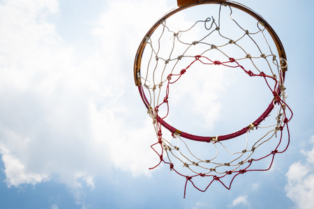 basketball hoop stand again blue sky in sunshine dayの写真素材