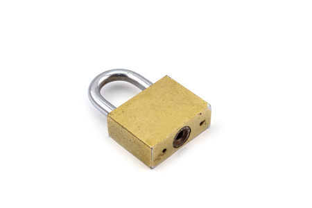 Old Padlock isolated on white backgroundの写真素材