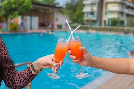 Cocktail party at the pool for celebration meeting backgroundの写真素材